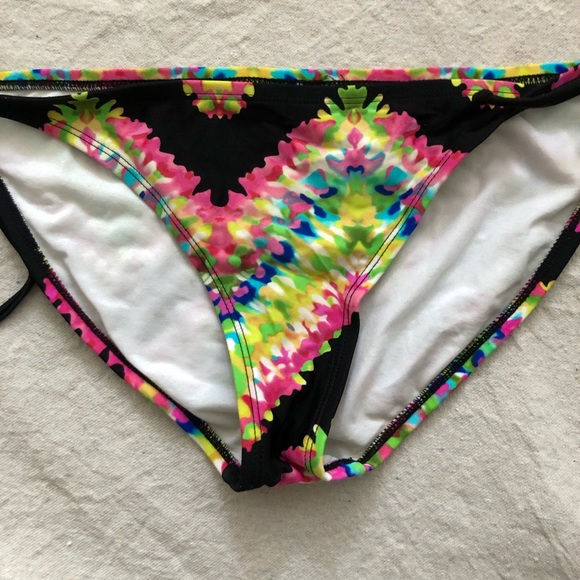 Black with neon tie dye triangle top string bikini - Picture 3 of 7